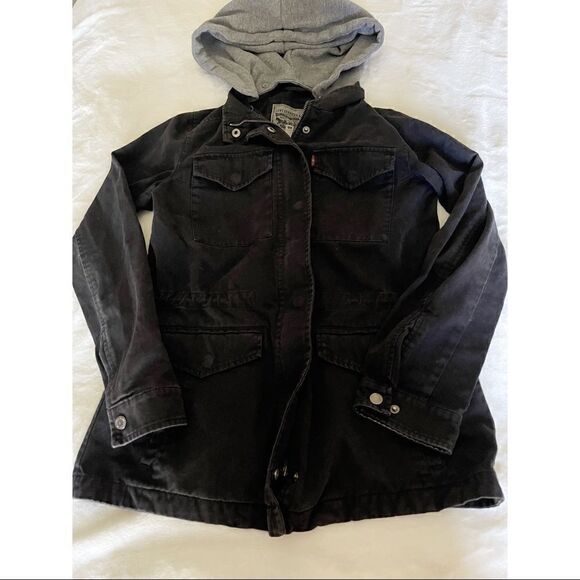 Black & Heather Gray Four-Pocket Military Jacket - Picture 3 of 8